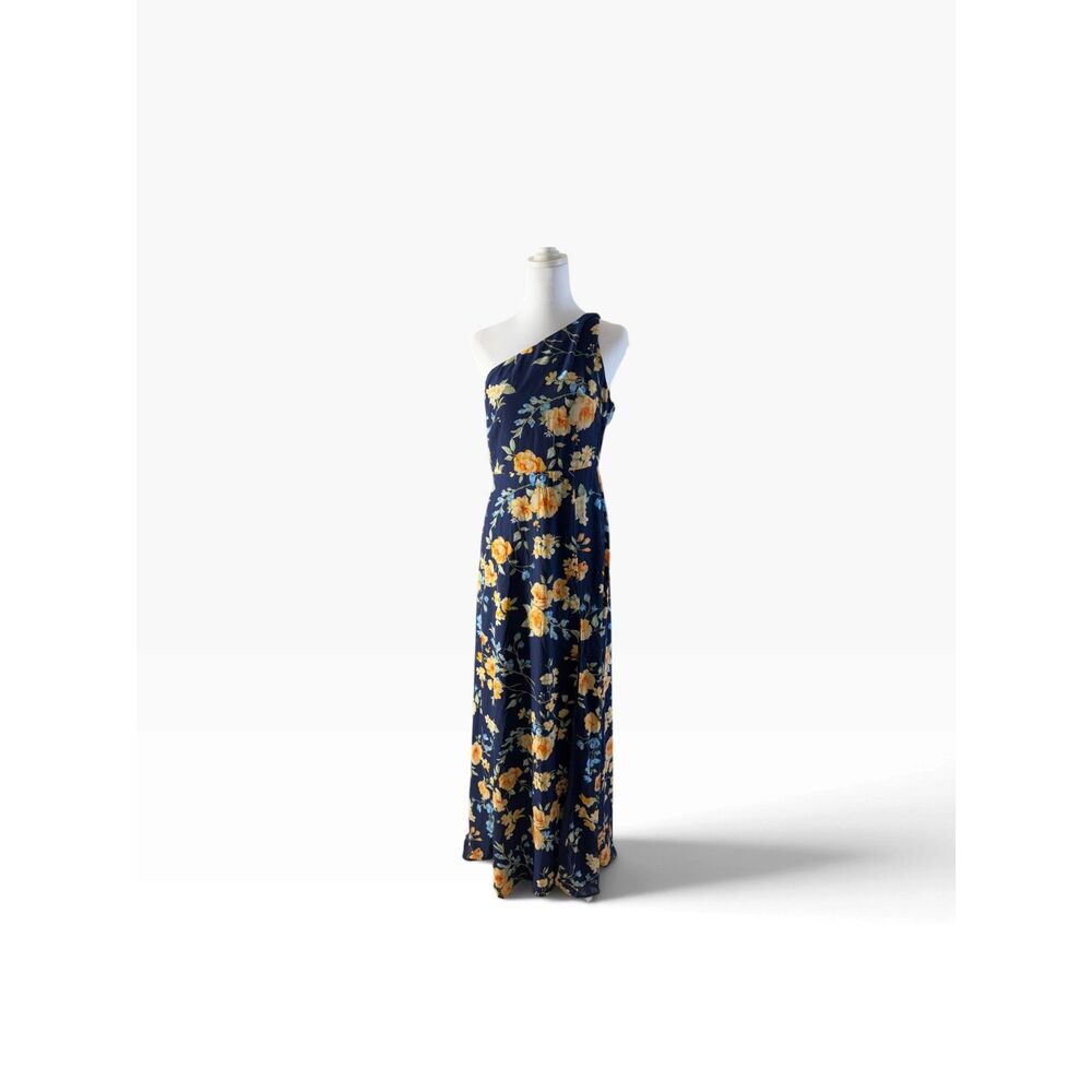 Lulus Blue Floral One Shoulder Asymmetric Maxi Dress M New